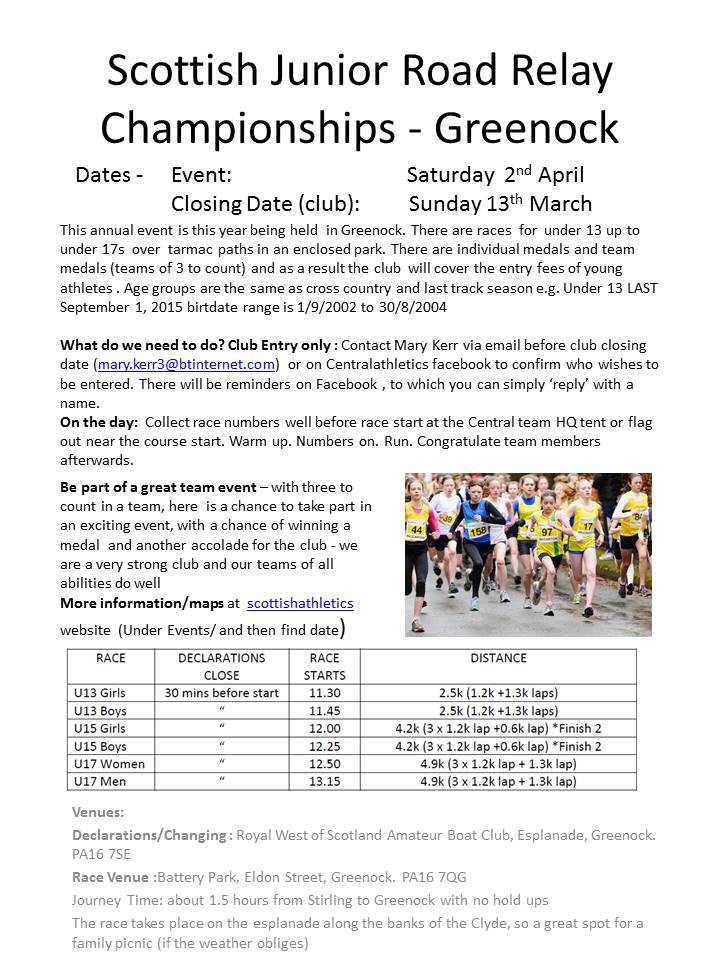 Scottish Junior Road Relay Championships - Greenock entry info