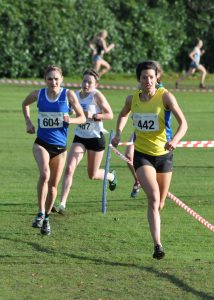 Morag MacLarty moving through the field as she makes the break in medal position