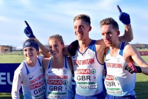 Delighted Cameron Boyek with his relay team