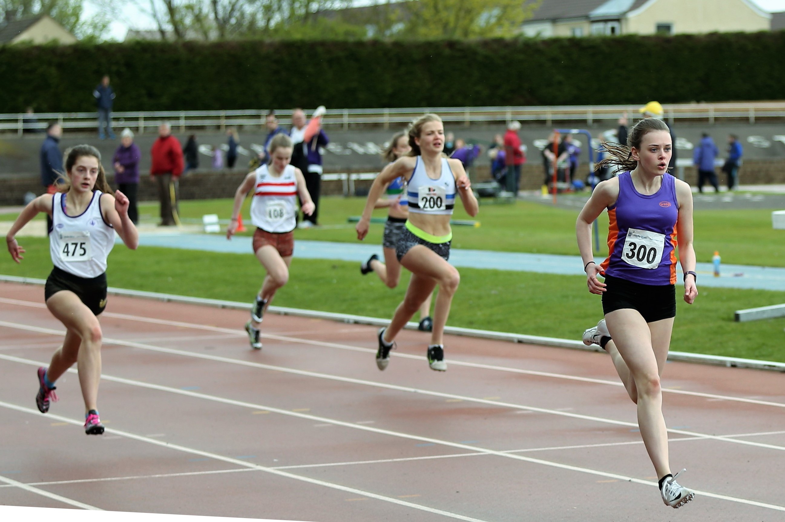Shona McLay (300) showing fine form as she took a 200 metres win